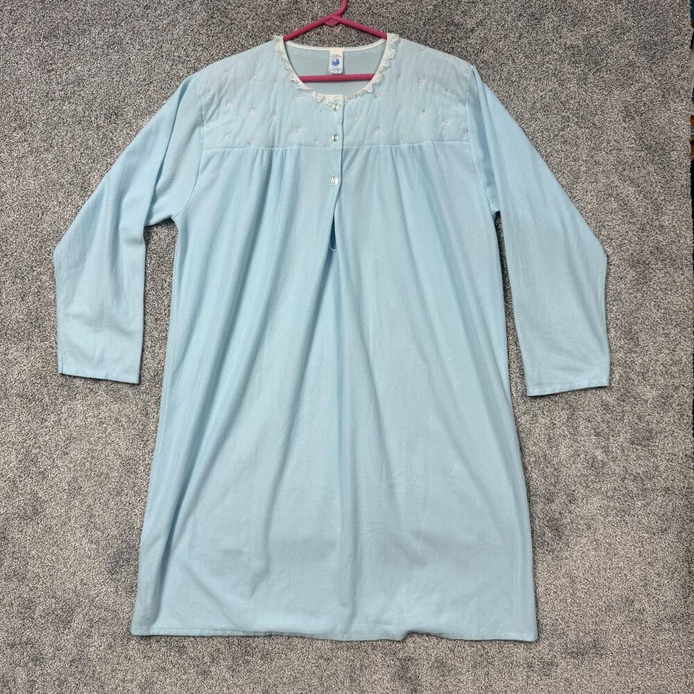 VTG 60s 70s Katz Nightgown Womens 2X Plus Blue Embroidered Lace Ruffle